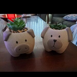 Adorable Animal Planter Set - Cream and Brown